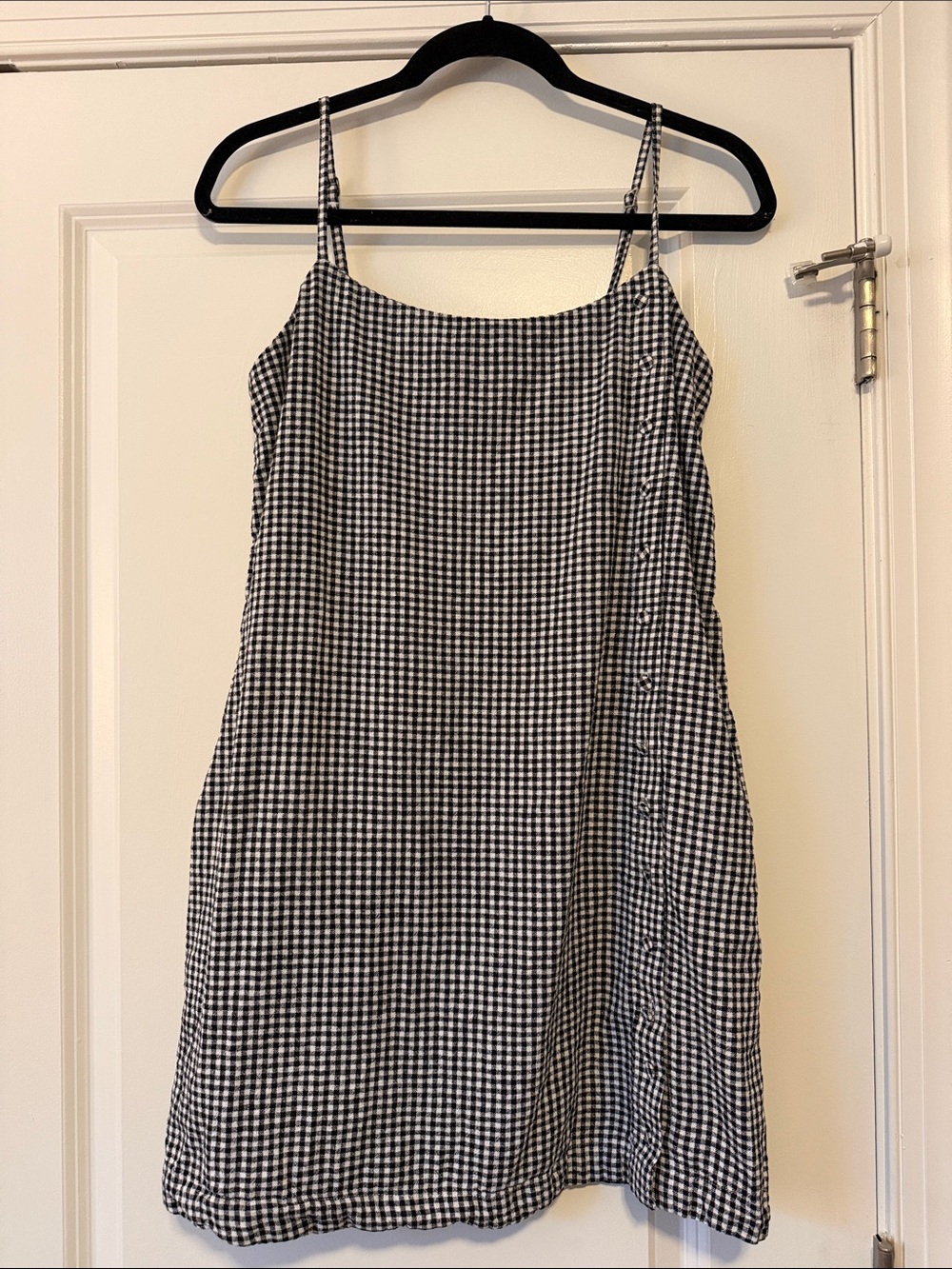 Abercrombie & Fitch Black and White Gingham Mini Linen Dress Small Tall